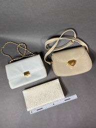 3 Vintage Leather And Lace Purses - Ashneil, Saks Fifth Avenue Alligator Embossed And Lace Clutch