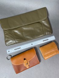 Helou Clutch Leather Purse Olive Green, 2 Leather Wallets Paquetage With Key Ring