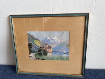 Signed Castle In The Water Painting