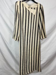 Kenar Silk Dress Size 4 Long Cream With Black Vertical Stripes