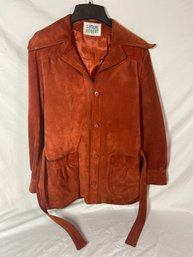 Samuel Robert Suede Leather Coat Brownish Orange Button Up