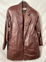 Toffs Leather Blazer Jacket Burgundy Brown Size Small