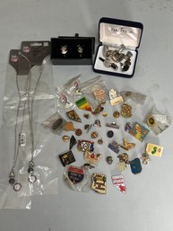 Lot Of Vintage Pins & Contemporary Cufflinks Nfl Necklaces
