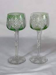 Pair Of Baccarat Cut Crystal France Wine Goblets 8in
