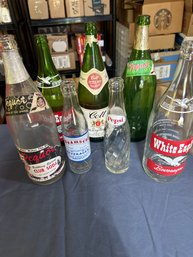 7 Vintage Soda Bottles Pequot White Eagle  Squamscot