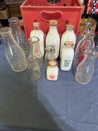 13 Vintage Milk Bottlws Thompsonville Enfield With Crate