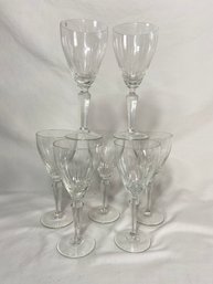Set Of 7 Crystal Wine Glasses 6in With Diamond And Leaf Shaped Cut No Chips