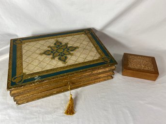 Italian Wood Book Jewelry Box With Working Key And Small Inlaid Jewelry Box