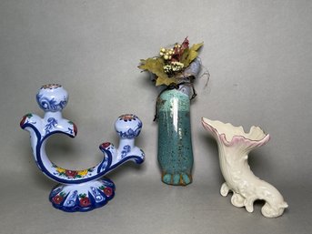 Belleek Ireland Vase, Portuguese Candleholder & More
