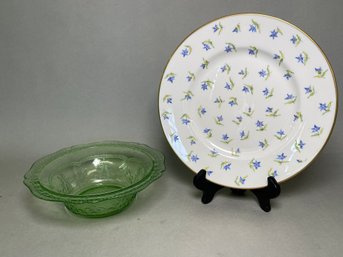 Vintage Limoges Tiffany & Co Private Stock Plate & Uranium Glass Bowl