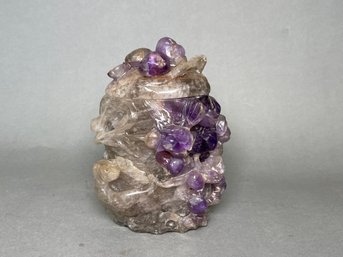 A Carved Amethyst & Quartz Crystal Asian Jar