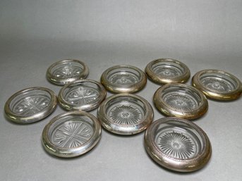 Ten Vintage Sterling & Crystal Coasters