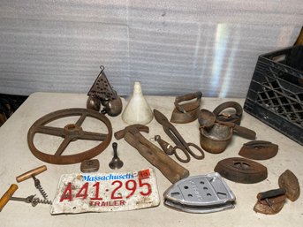 Iron And Metal Lot Cool Cowbell Chime Crucible And More In Milk Crate