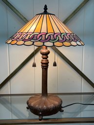 Stained Glass Beautiful Tiffany Style Lamp, Metal Base, Multi Lighting, 22.5x16in