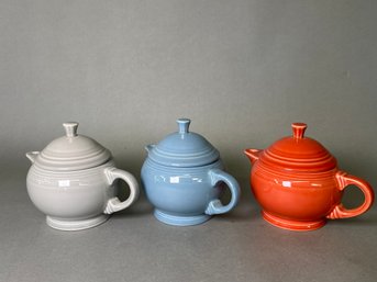 Homer Laughlin China Company Fiesta Ware Tea Pots: Pearl Gray, Periwinkle Blue & Persimmon