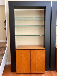 Modern Glass Shelving Bookcase With Tiger Maple Veneer Cabinet 51.25x23x88.25in,