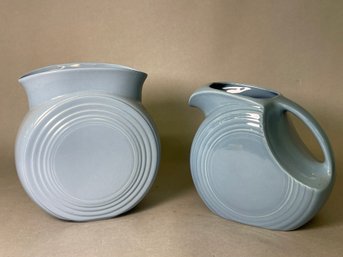 Homer Laughlin China Company Fiesta Ware Periwinkle Blue Large Disc Pitcher & Millenium II Vase