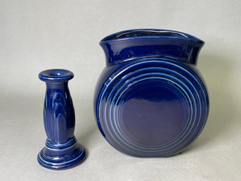 Homer Laughlin China Company Fiesta Ware Cobalt Blue Millenium II Vase & Y2K Candleholder