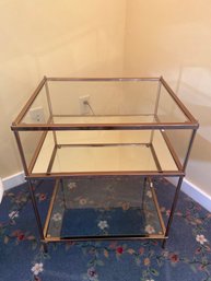 Modern Metal Frame 3 Tier Mirror And Glass Shelves End / Side Table 22x18x26in