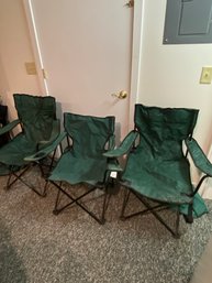 3 Green Folding Chairs All Sturdy Clean And Ready  To Go