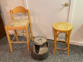 2 Wood Stools And A Vintage Kic Step