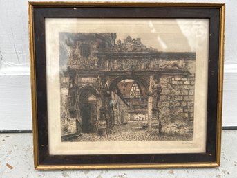 Antique W. Strasser Etching Print, 'Old Bamberg' (a)