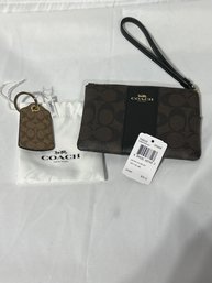 Coach PVC Leather Corner Zip Wristlet Logo Pattern & Keychain