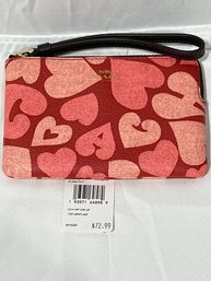 Coach Red Hearts Pattern Corner Zip Wristlet