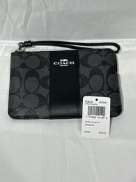 Coach Black Smoke Signature Logo Pattern Corner Zip Wristlet