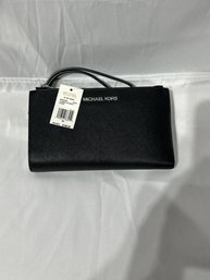 Michael Kors Large Double Zip Leather Jet Set Travel Wristlet Black