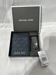 Michael Kors Admiral Blue Money Clip And Card Case In Gift Box