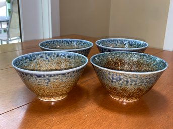 Set Of 4 Japanese Blue Green Earth Tone Colors Rice Bowls 5.25x2.75' No Chips