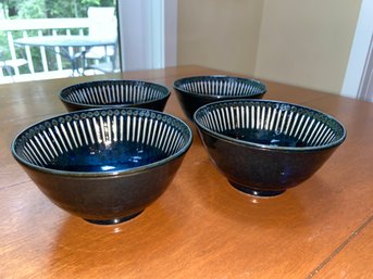 Set Of 4 Futada Colbalt Blue Rice Bowls Japan 5.25x2.5' No Chips