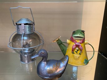 Metal Pieces Lot Lantern Pewter Duck Frog Water Can