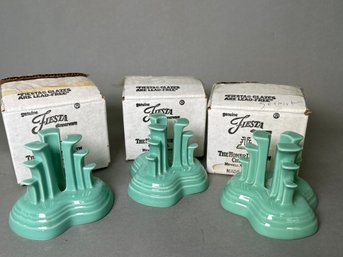 Homer Laughlin Fiesta Ware Sea Mist Green Pyramid Candleholders