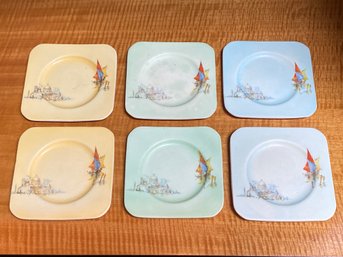 6 Empire Shelton England Coasters 5.25x5.25 Yellow Green Blue Chip Free