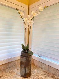 Heavy Glazed Ceramic Studio Pottery Piece And Decorative Sill Orchids Make A Great Pair