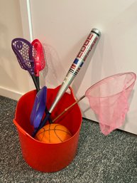 Red Plastic Basket With Toys