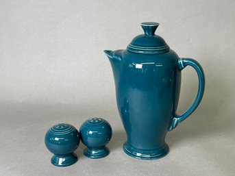 Homer Laughlin Fiesta Ware Juniper Coffee Server With Salt & Pepper Shakers