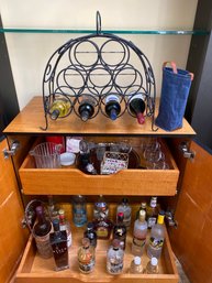 Contents Of Bar Fancy Bottles Some Full Some Less Full Ice Bucket Openers Aerator Tray Wine Rack SEE PHOTOS