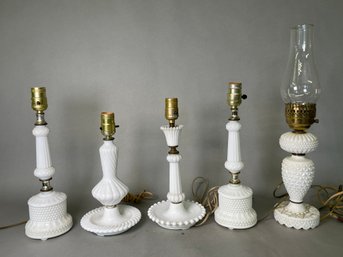 Vintage Milk Glass Hobnail Lamps