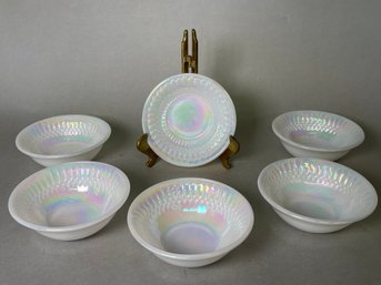 Vintage Federal Glass Moon Glow Opalescent Small Milk Glass Bowls