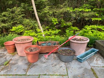 Garden Pots Mostly Plastic One Metal And The Garden Weasel