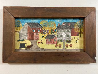 Original Country Folk Art Painting On Board Signed Dolores Hackenberger 17x10 Framed