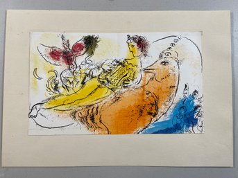 'The Accordionist' Artwork By Marc Chagall Original Color Lithograph From Roten Galleries 20x14