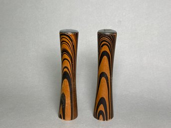 Mid Century Tiger Striped Wooden Salt & Pepper Shakers