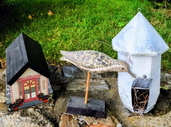 Bird House's And Hand Painted Woodcock Wooden Bird On Stand