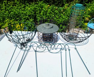 Pair Of Bird Feeders, With 2 Hanging Metal Baskets And Garden Flower And Plant Holders