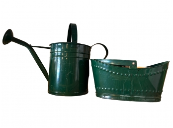 Green Watering Can And Matching Planter