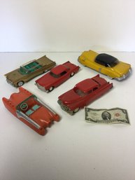 5 Plastic Cars With Metal Bases